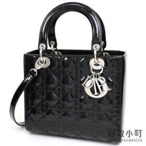 Christian Dior Lady Classic Handbag Patent Leather Cannage Stitching Logo Charm